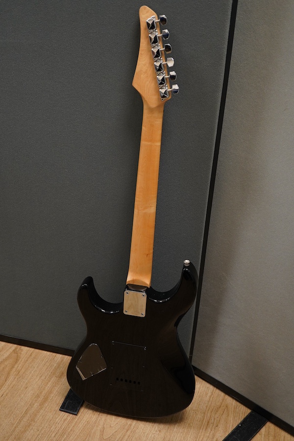 A Yamaha ERG121 electric guitar in black finish, with a soft gig case